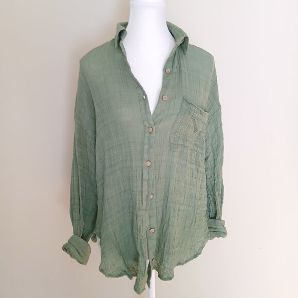 Free People Oversized Billowy Gisabelle Shirt Green Size XS - Picture 2 of 10